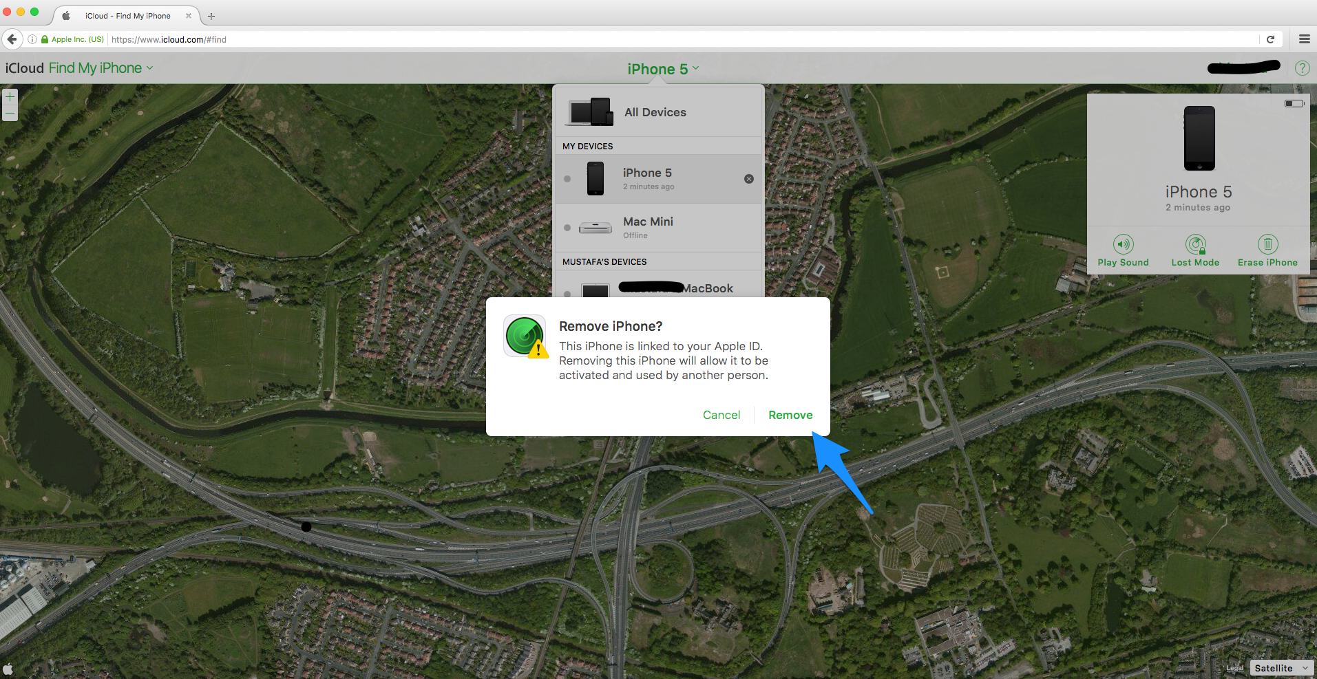 Remove device option with X button
