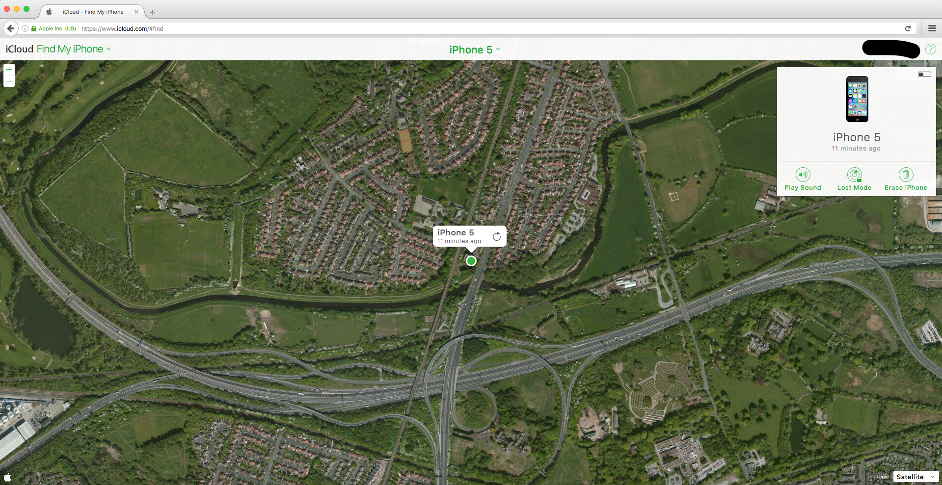 Find My iPhone map view with All Devices option